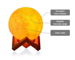 20 cm चाँद दीपक 16 रंग 3D प्रिंट खड़े हो जाओ और रिमोट के साथ चंद्रमा प्रकाश का नेतृत्व किया और टच नियंत्रण और यूएसबी रिचार्जेबल चाँद दीपक