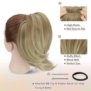 Extensions de queue de cheval synthétiques lisses BARSDAR Blond <span class=keywords><strong>Cendré</strong></span> <span class=keywords><strong>Clair</strong></span>/Blond Platine, entièrement courtes, pour chignon ou queue de cheval - Product Image 3