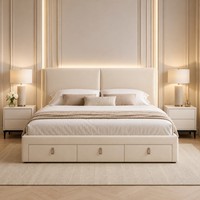 Queen-Size-Plattformbett aus Kunstleder mit breitem Kopfteil für Apartment-Schlafzimmer