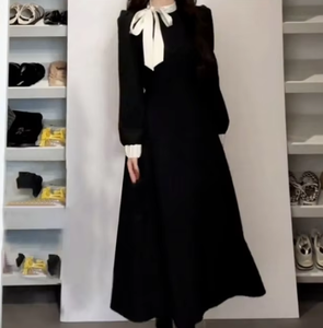 Automne nouvelle <span class=keywords><strong>robe</strong></span> à manches longues de tempérament de noeud papillon noir de grande <span class=keywords><strong>taille</strong></span> pour femmes - Product Image 4