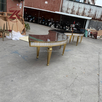 Table de banquet combinée en acier inoxydable en forme de S ZKAI, table à manger incurvée en verre miroir doré pour les fêtes
