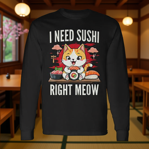 Camiseta de manga larga con estampado de comida japonesa y sushi, Cat I Need Sushi Right Meow - Product Image 3