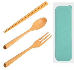 Ensemble de couverts en bois de hêtre coloré portable, prêt à être expédié, gravure en gros, vaisselle, voyage, cadeaux mignons, cuillère, baguettes - Product Image 5