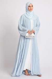 Vestido Abaya de Lujo Personalizado de Nuevo Estilo para Mujeres Musulmanas, Diseño Plisado con Cristales Bordados, Manga Larga, Abaya Abierta - Product Image 3