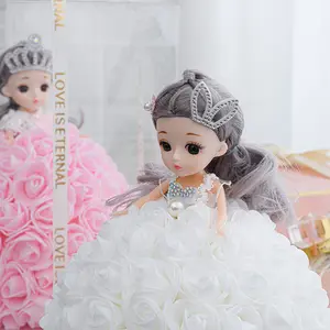 새해 인기 사랑스러운 귀여운 소녀 인공 꽃 인형 장미 다채로운 보존 꽃 선물 상자