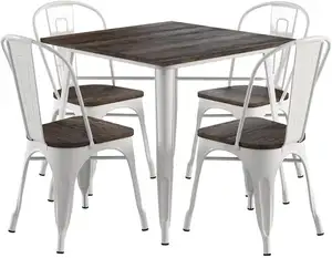תעשייתי 1 שולחן 4 כיסאות מודרני Tolix סגנון מתכת אוכל שולחן כיסא סט