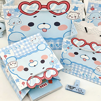 Sacs cadeaux en papier doux et mignons à motif cœur de phoque, sacs fourre-tout japonais bleu clair à carreaux imprimés pour offrir en cadeau d'anniversaire