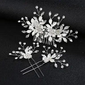 Handmade Noble And Elegant Golden Pearl Crystal Women's Hair Accessories Bride Wedding Combs