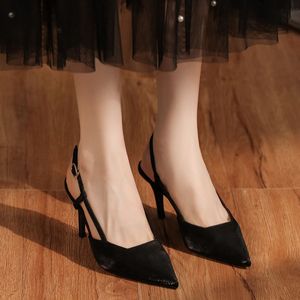 Escarpins 7755C en satin uni à bride en T, bout pointu, talon aiguille, chaussures habillées tendance pour femme, élégantes pour le bureau - Product Image 4