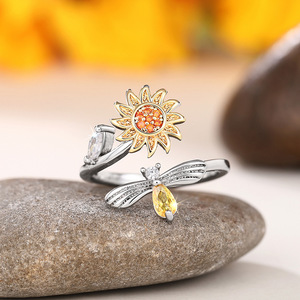 Adjustable <b>Bee</b> Flower Open Ring for Women Trendy Elegant Fashion Finger <b>Jewelry</b> - Product Image 2
