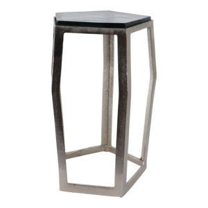 Tavolino d'Appoggio in Marmo con Piano Pentagonale e Struttura Sottile per Piccoli Spazi, Arredamento Casa - Product Image 2