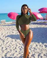 Dames Mesh Bikini 3-delige Set Met Lange Mouwen Sexy Doorzichtige Crop Top Halter Push-Up Bh Badpak Zomer Strandbadkleding