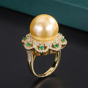 Anillo de Moda Toderi, Ecológico, de Cobre, con Perla de Concha de 16 mm, con Micro Pavé de Circonitas, Diseño de Flor, para Uso Diario Elegante - Product Image 5