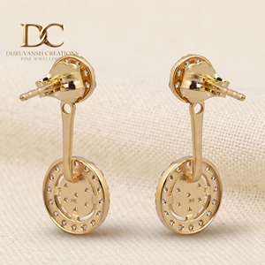 Boucles d'oreilles pendantes en or jaune massif 14 carats avec diamant de laboratoire, cercle et halo rond, bijoux fins minimalistes, cadeau pour femme - Product Image 2