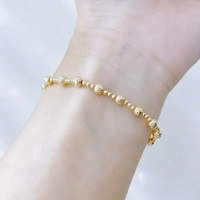 Bracelet en or massif 18 carats AU750 avec perles taillées en diamant, bracelet à maillons texturés en or véritable avec chaîne d'extension pour femme