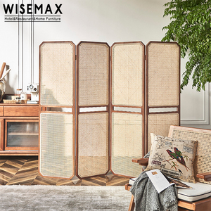 WISEMAX — écran de meubles d'intérieur, 1 pièce, design élégant et pliant, cadre <span class=keywords><strong>en</strong></span> bois massif, partie <span class=keywords><strong>en</strong></span> <span class=keywords><strong>rotin</strong></span> - Product Image 2