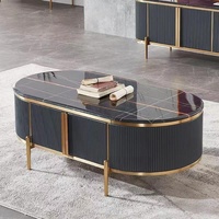 Ensemble de tables basses en marbre noir au design moderne et épuré, meuble TV de luxe, table centrale pour le salon de la maison