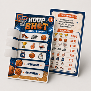 Wholesale Custom Logo Color Printing Double sided 5 Windows Pull Tab Tear Off Basketball Theme Instant Win Break Open Card - Product Image 1