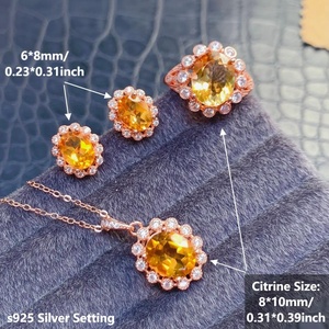Di alta qualità S925 <span class=keywords><strong>pietra</strong></span> <span class=keywords><strong>preziosa</strong></span> citrina Set di anelli collana e orecchini squisito intarsio donne gioielli decorazione di nozze regalo - Product Image 2
