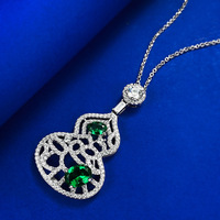 Collier en laiton argenté turquoise en forme de gourde, pendentif en diamant rouge de haute qualité en carbone