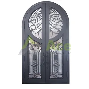 Exterior fancy double front door design luxury french metal wrought iron security storm entry doors