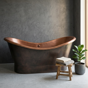 Baignoire autoportante en cuivre pur de style indien, baignoire ovale moderne sans couvercle, baril de bain pour villa de luxe - I H C - Product Image 4