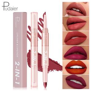Ensemble <span class=keywords><strong>de</strong></span> rouge à lèvres et crayon à lèvres en velours rouge rose <span class=keywords><strong>de</strong></span> haute qualité, végan, imperméable, longue tenue, double extrémité, 2 en 1 - Product Image 1