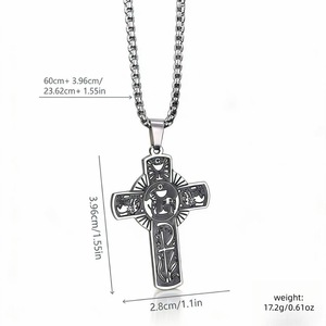 <b>Cross</b> Necklace Stainless Steel Unisex Holy Spirit Church Beaded <b>Chain</b> Silver Gold Themed Pendants - Product Image 3