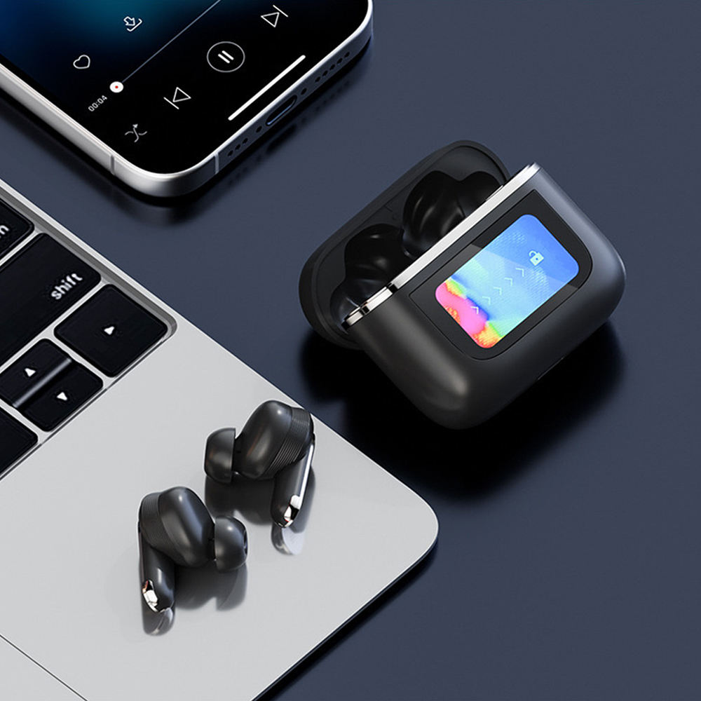 2024 V8 Earphones with Noise Cancelling Sport Earbuds Headset Smart LCD Touch Screen Microphone Fast Wireless Charging