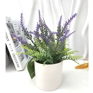 Garden Wedding Decor Small Artificial Lavender Flowers Pot Faux Purple Plant Bonsai