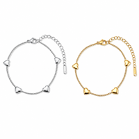 Bracelet Cœur en Acier Inoxydable 304 Couleur Or Poli Fait Main avec Chaîne d'Extension et Fermoir Mousqueton pour Femme Vente en Gros Cadeau