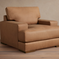 Chaise de salon personnalisée en cuir et en tissu, avec design transitionnel et luxueux