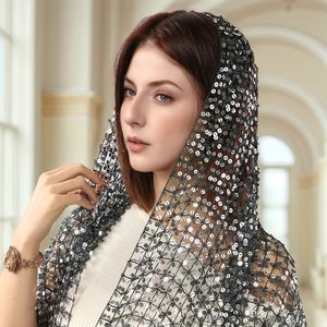 HZW-25088 fantaisie paillettes paillettes châles étoles femmes robes de soirée dentelle écharpes creuses - Product Image 5