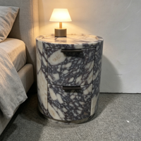 Tables de Chevet Modernes de Luxe en Marbre Calacatta Viola, Tables d'Appoint pour Salon, Tables d'Appoint pour Canapé, Meubles de Chambre à Coucher avec Tiroirs