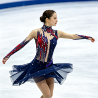 Costume de patinage artistique bleu marine et rouge, maille à manches longues, col montant, dos ouvert, robe ornée de strass pour enfants et filles, scène