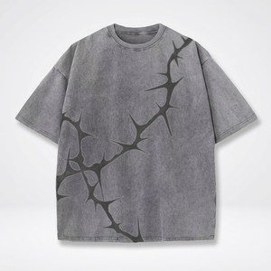 Camiseta Oversize Gris para Hombre con Estampado de Espinas Negras, Manga Corta, Cuello Redondo, Estilo Urbano, Algodón Jersey Transpirable - Product Image 4