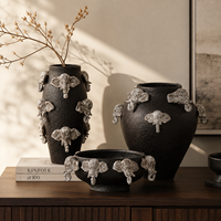 Vase en céramique noire, éléphant 3D, vase décoratif pour fleurs, décoration sculpturale pour la maison, pour le salon, table console