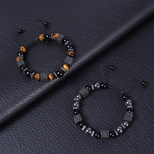Pulsera de <span class=keywords><strong>Lava</strong></span> cuadrada de piedra de ojo de tigre Natural de alta calidad, pulsera de cuentas de piedra de nacimiento para hombres - Product Image 4