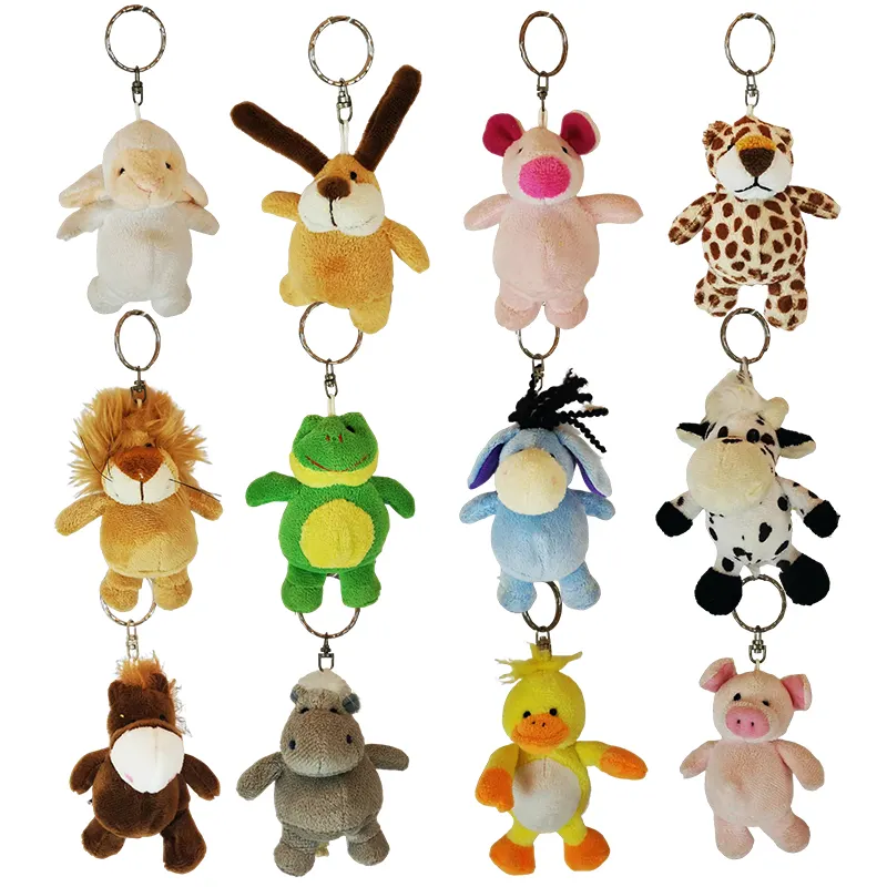 Mini Stuffed Wild Animal Plush Toys Tiger Monkey Sheep Giraffe Frog Duck Bear Hippo Keyring Cute Keychain