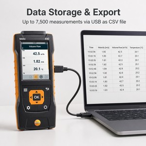 Medidor de Velocidad del Aire Testo 440 con Sonda de Vaneo, Sonda de Hilo Caliente, y Set de Medición de Temperatura y Humedad - Product Image 4