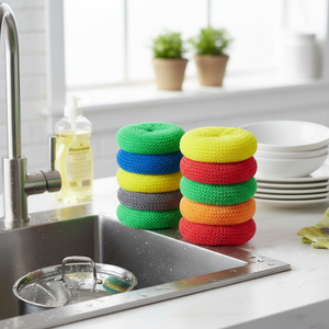Juego de 15 estropajos de malla de nailon de colores arcoíris que no rayan, almohadillas redondas de plástico para platos, ollas, esponjas y estropajos. - Product Image 3