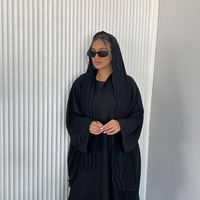 Ensemble robe Abaya HANO Dubaï avec écharpe, robe brodée noire pure, ensemble hijab, vêtements islamiques pour femmes musulmanes
