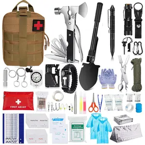 Комплект для выживания и аптечка первой помощи, профессиональное снаряжение для выживания с мешком для кемпинга на открытом воздухе