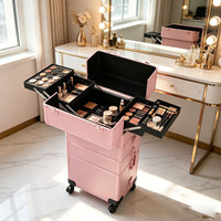 Valise de maquillage à roulettes 4 en 1, combinaisons libres, trousse de maquillage amovible, trousse de cosmétologie sur roulettes, vente en gros et au détail, rose