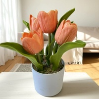 Mini Desktop hijau buatan bunga Tulip sentuhan nyata hijau plastik untuk dekorasi kantor & rumah Modern untuk pernikahan