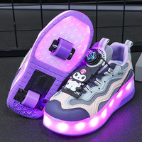 Chaussures à roulettes pour filles, trottinette à deux roues invisible pour enfants, style tendance Kuromi, nouvelle collection, avec lumières LED en PU