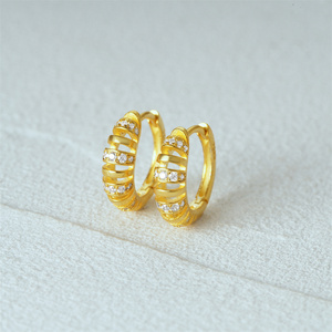 CANNER Delicate Zirconia Huggie <b>Hoop</b> <b>Earring</b> Jewelry 925 <b>Silver</b> Woman Personality Diamond 18K Gold Chunky Buckle <b>Hoop</b> <b>Earrings</b> - Product Image 4
