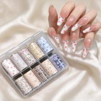 10 Rouleaux de 4*50cm de Films de Transfert 3D pour Ongles à Motifs Floraux Rose, Bleu, Blanc, Petits Autocollants Floraux pour Nail Art, Manucure French pour Salon de Manucure