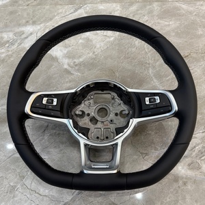 พวงมาลัยหนังทรงสปอร์ตแบบพื้นเรียบสำหรับรถยนต์ Volkswagen Polo GTI <span class=keywords><strong>Scirocco</strong></span> GTE GLI R-Line Golf 6 Mk4 MK5 MK7 GTD - Product Image 1