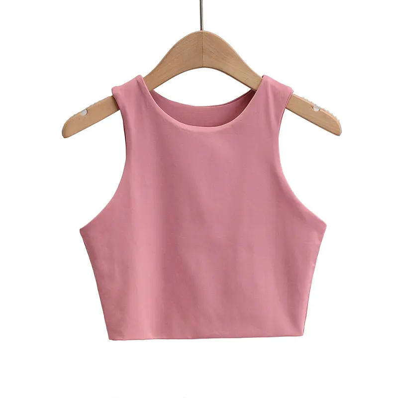 Custom Logo Crop Top Jersey Polyester Plain Geverfd Sneldrogende Yoga Wear Gym Shirt Effen Kleur Mouwloze Regelmatige Vrouwen tank Top